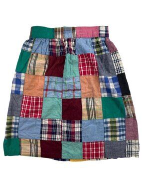 Vintage 70s Handmade Patchwork Madras Plaid Skirt Multicolor Adjustable Waist